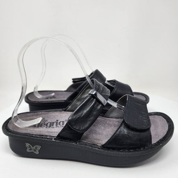 Alegria Karmen Slide Women EU37/US6.5-7 Black Leather 2 Strap Comfort Kar-601 - Picture 2 of 11
